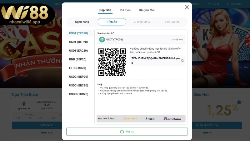 Lưu ý quan trọng khi nạp tiền WI88